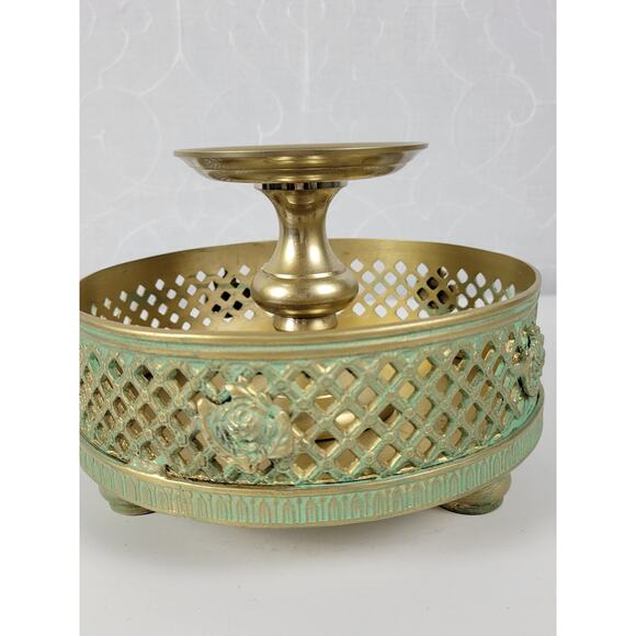 Vintage Candle‎ Holder Brass Rose Detail Victorian Footed Heavy - Picture 14 of 16